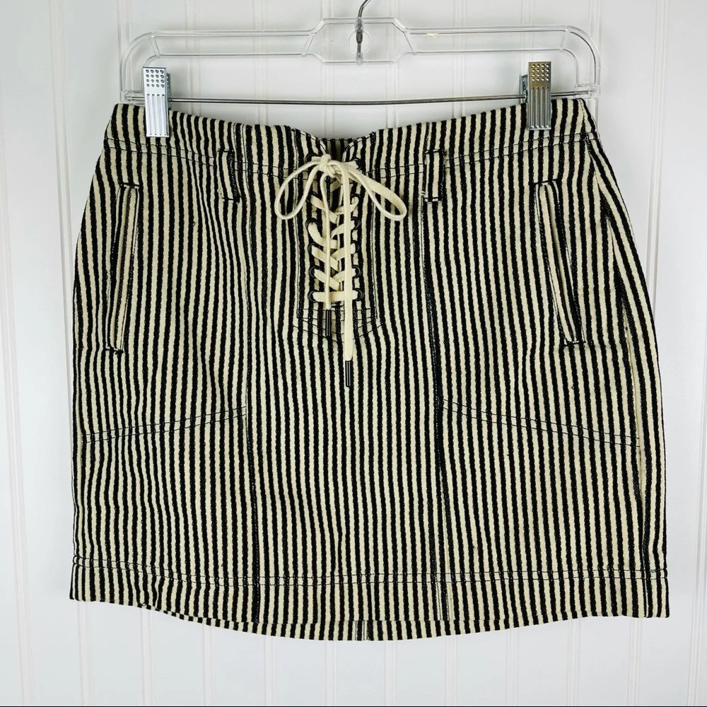 Madewell Ticking Striped Lace Up Baseball Skirt Size 4